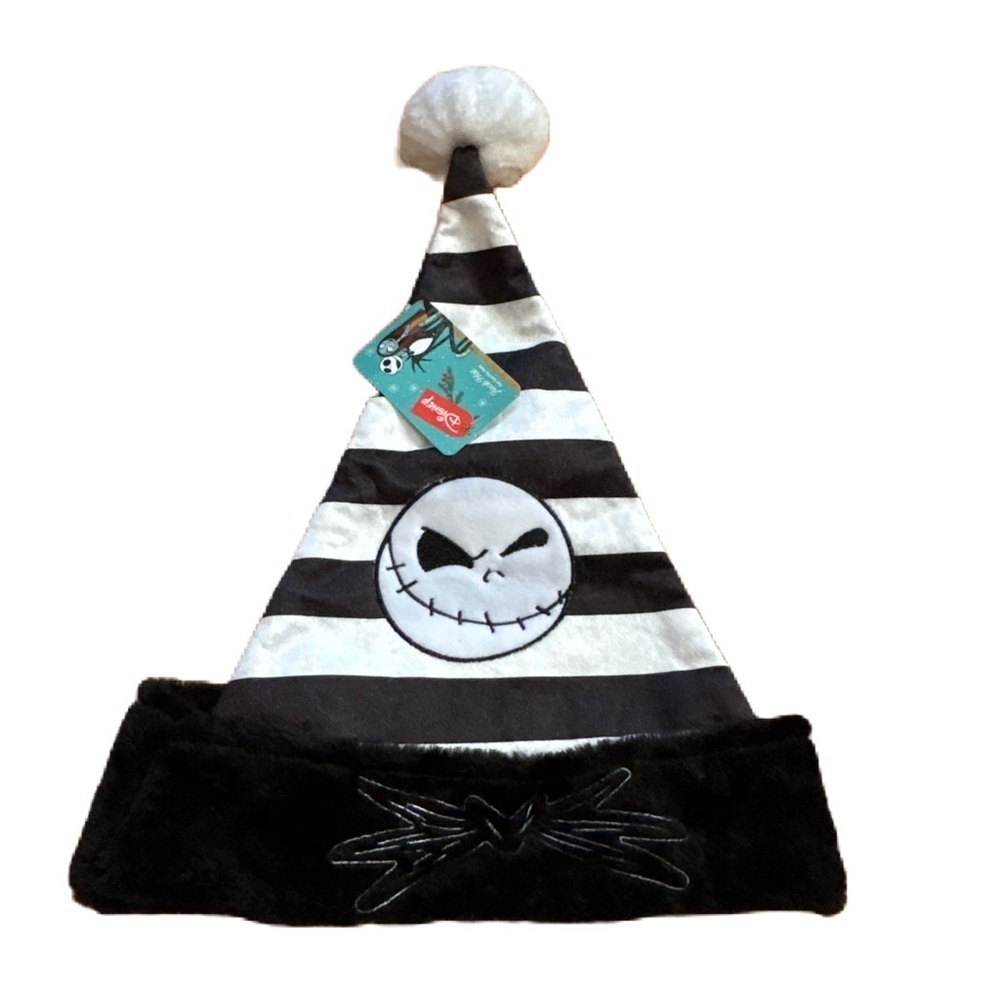 Disney Striped Jack Skellington Hat NEW Santa Christmas Adult Unisex Black White